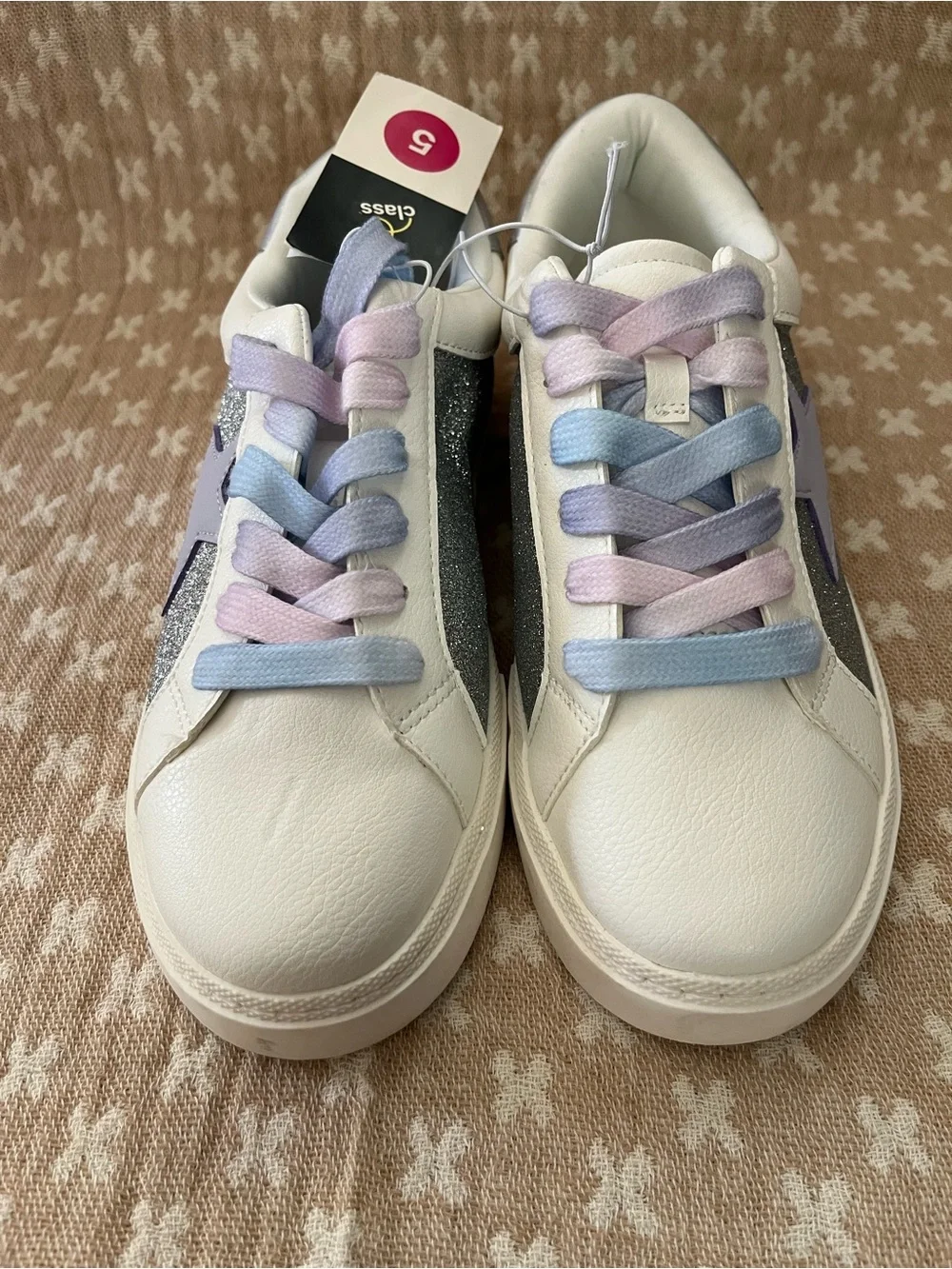art class White Sneakers with Pastel Blue and Pastel Purple Accents